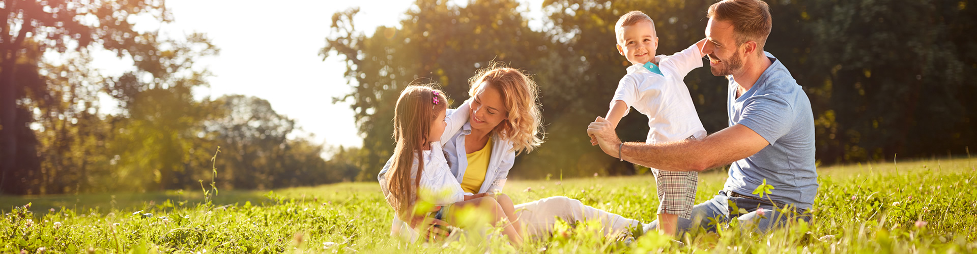 Young family outside